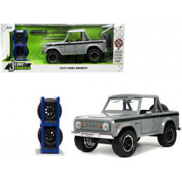1973 Ford Bronco Pickup Truck Gray with Black Stripes with Extra Wheels 