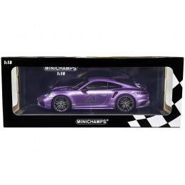 2021 Porsche 911 Turbo S with SportDesign Package #20 Viola Purple Metallic with Silver Stripes Limited Edition to 504 pieces Worldwide 1/18 Diecast Model Car by Minichamps