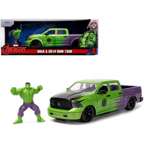 2014 RAM 1500 Pickup Truck Green and Purple and Hulk Diecast Figure 