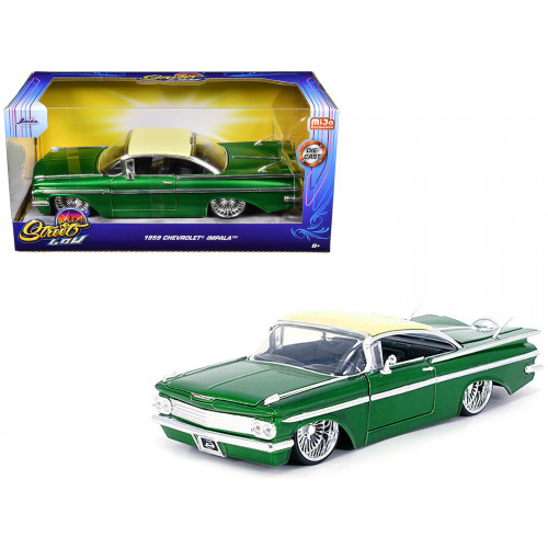 1959 Chevrolet Impala Lowrider Green Metallic with Cream Top and DUB Wire Wheels 