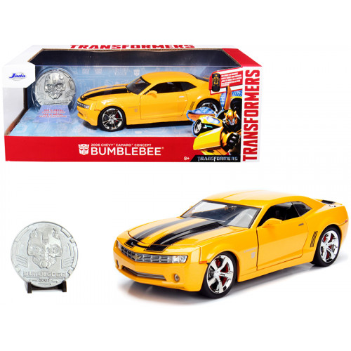2006 Chevrolet Camaro Concept Yellow Bumblebee with Robot on Chassis and Collectible Metal Coin 