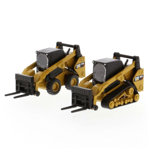 CAT Caterpillar 272D2 Skid Steer Loader Yellow and CAT Caterpillar 297D2 Compact Track Loader Yellow Set of 2 pieces 1/64 Diecast Models by Diecast Masters