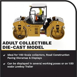 CAT Caterpillar CB-13 Tandem Vibratory Roller with Cab Yellow and Black 1/64 Diecast Model by Diecast Masters