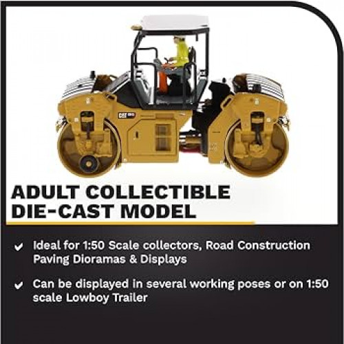 CAT Caterpillar CB-13 Tandem Vibratory Roller with Cab Yellow and Black 1/64 Diecast Model by Diecast Masters