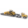 CAT Caterpillar CT681 Day Cab Tractor Yellow with Lowboy Trailer and CAT 950G Wheel Loader Yellow 1/87 (HO) Diecast Model by Diecast Masters